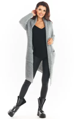 New ⌛ AWAMA Open Front Cardigan With Large Pockets In Grey 😀
