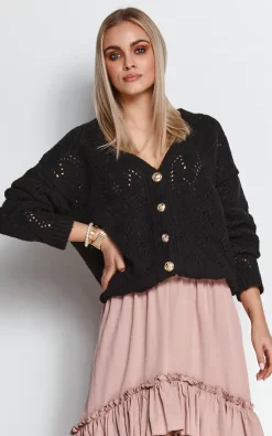 Flash Sale 😀 Makadamia Black V Neck Sweater Fastened With Gold Buttons 🎉