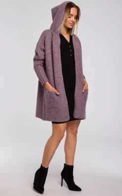 Best Sale 😀 MOE Comfortable Chunky Knit Hooded Cardigan In Violet ✔️