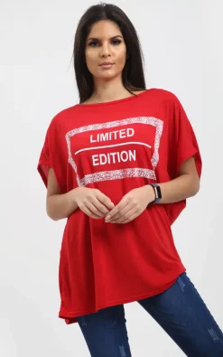Best Pirce 🎉 Oops Fashion Sofia Batwing Slogan Printed T 👕 Shirt In Red 🤩
