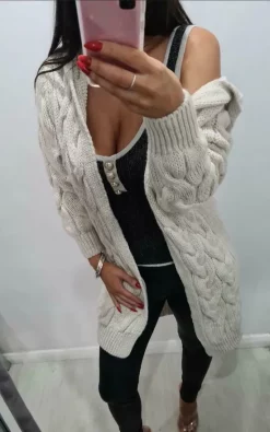 Coupon ✨ GIGILAND UK Hooded Long Line Beige Cable Knit Cardigan 🎉