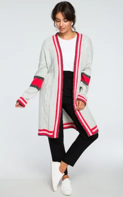 Best deal ❤️ MOE Grey Loose Red Trim Long Cardigan 🔥