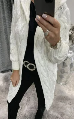 Cheapest 😀 GIGILAND UK Hooded Long Line Cream White Cable Knit Cardigan ✔️