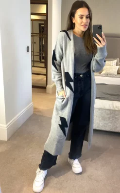Wholesale 💯 SlayTwins Maeve Lightening Bolt Long Cardigan Grey ❤️