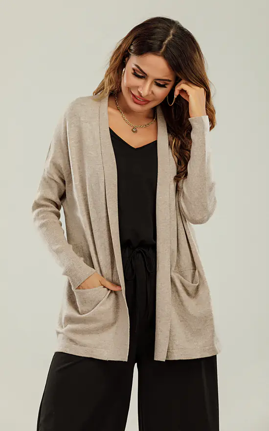 Best reviews of π₯ FS Collection Wool Blend Classic Open Cardigan In Beige β€οΈ - Image 2
