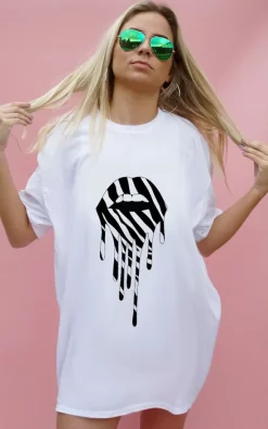 Best reviews of ❤️ Sade Farrell Zebra Print Lip Drip Oversize T 👕 Shirt 👍