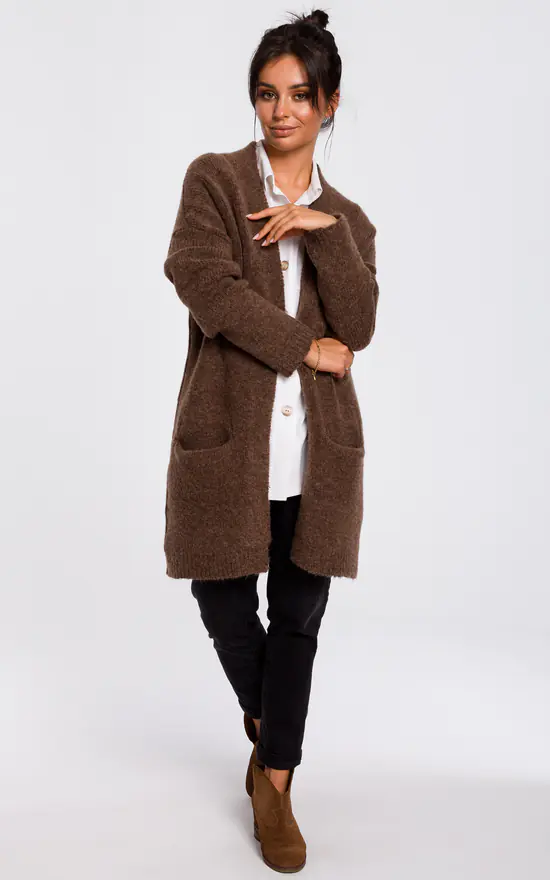 Best deal ๐ฅ MOE Soft Knit Long Cardigan With Pockets In Brown โญ