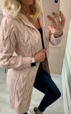 Best Sale ⭐ GIGILAND UK Hooded Long Line Pink Cable Knit Cardigan 💯