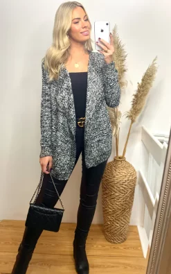 Top 10 👍 CY Boutique Knitted Draped Waterfall Cardigan In Black And Grey ⭐