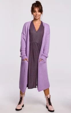Promo 🎉 MOE Long Oversized Cardigan With Pockets In Violet 🔥