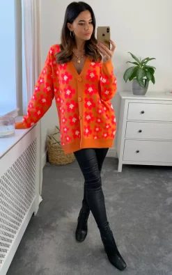 Hot Sale 😍 Liquorish Floral Cardigan In Orange ⌛