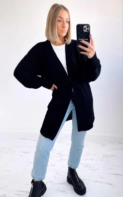 Wholesale 🧨 IKRUSH Aria Tie Front Knitted Cardigan In Black 🎉