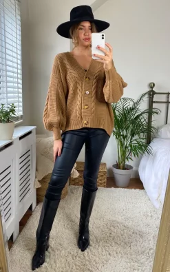 Deals 🥰 URBAN TOUCH Cable Knit Over Size Cardigan Camel ⌛