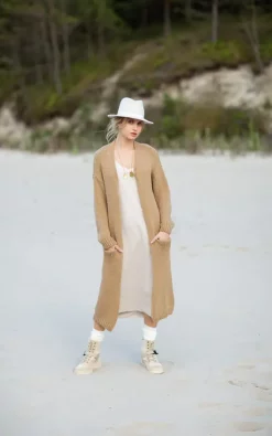 Hot Sale 😉 MOE Long Oversized Cardigan With Pockets In Light Brown 🎉