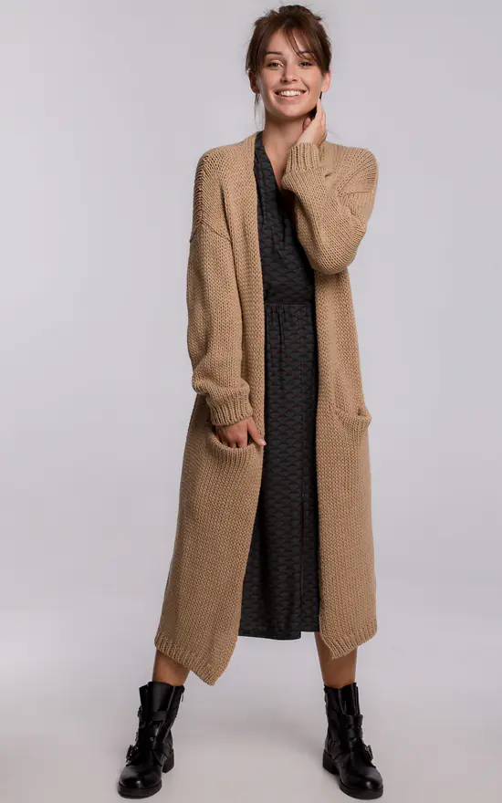 Hot Sale π MOE Long Oversized Cardigan With Pockets In Light Brown π - Image 3