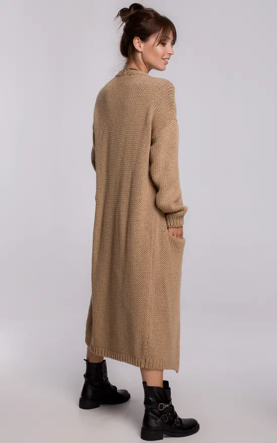 Hot Sale π MOE Long Oversized Cardigan With Pockets In Light Brown π - Image 4