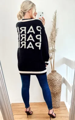 Flash Sale 👏 CY Boutique Oversized Paris Embroidered Cardigan In Black ✔️