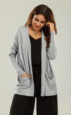 Cheapest ⭐ FS Collection Wool Blend Classic Open Cardigan In Silver Grey ✔️