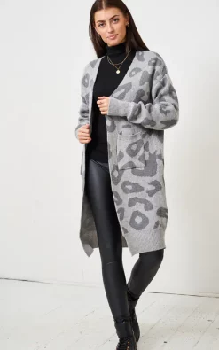 Top 10 😉 Love Frontrow Grey Leopard Print Mid Oversized Cardigan 🧨