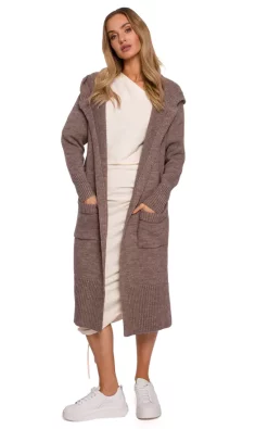 Cheapest 🌟 MOE Longline Hooded Cardigan With Pockets In Brown 😍