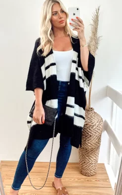 Coupon ✨ CY Boutique Knitted Poncho Cape In Black And White Stripe ⭐