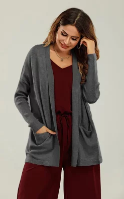 Best Sale ✨ FS Collection Wool Blend Classic Open Cardigan In Charcoal Grey 🎁