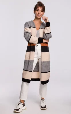 Best Pirce 🥰 MOE Long Cardigan In Multicolour Stripes Model 3 😉