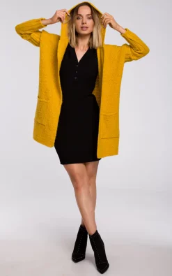 Promo 😀 MOE Comfortable Chunky Knit Hooded Cardigan In Yellow 🎉