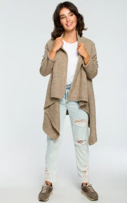 Budget 🧨 MOE Light Brown Waterfall Long Cardigan 🤩