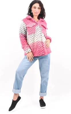 Budget ⭐ Boutique Store Pink Multicoloured Chunky Knit Shacket ✔️