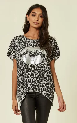 Budget 🎁 Blue Vanilla Kimaaya Silver Lips Oversized Top In Animal Print 🧨