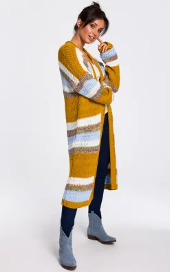 Wholesale 🎁 MOE Long Open Front Cardigan In Yellow Multi Stripe ⌛