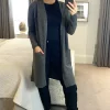 Hot Sale 🔥 Pieces Long Sleeve Knitted Longline Cardigan In Dark Grey 🎁