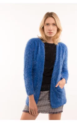 Deals 🎁 CY Boutique Fluffy Long Sleeve Cardigan In Blue 🧨