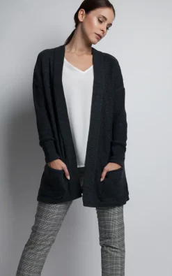 Deals 🎉 MKM Knitwear Design Loose Cardigan In Pockets In Graphite 😉