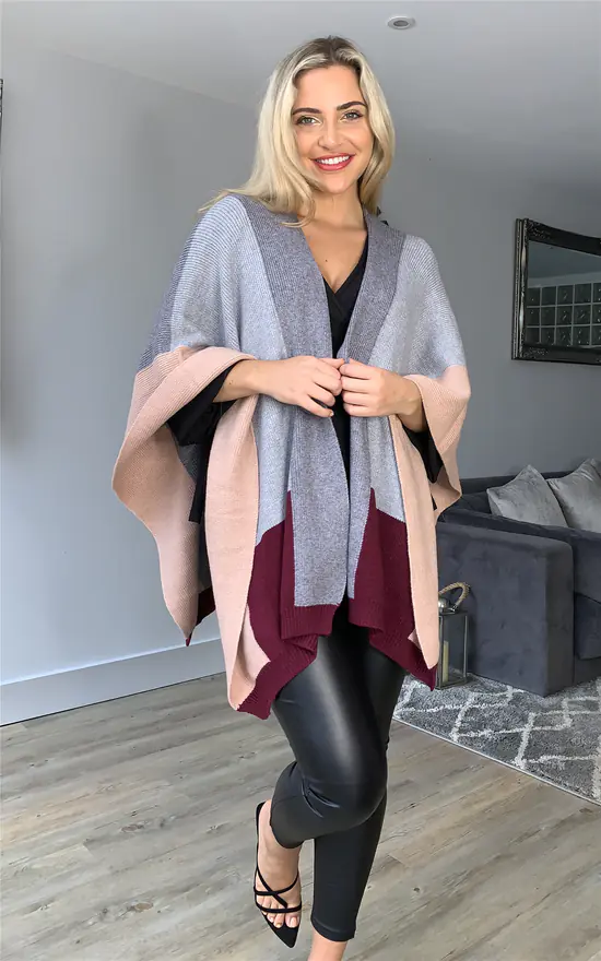 Best reviews of ๐ Miss Floral Open Front Colour Block Knitted Cape Cardigan In Grey ๐