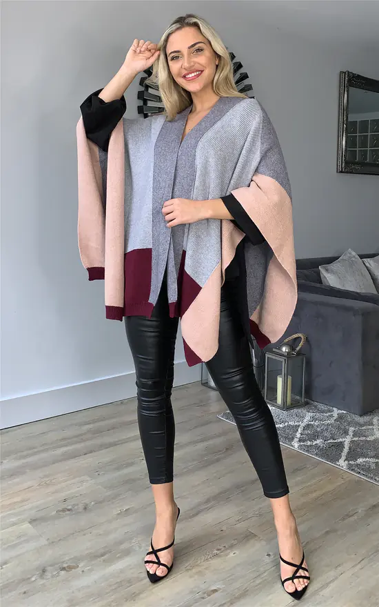Best reviews of ๐ Miss Floral Open Front Colour Block Knitted Cape Cardigan In Grey ๐ - Image 2