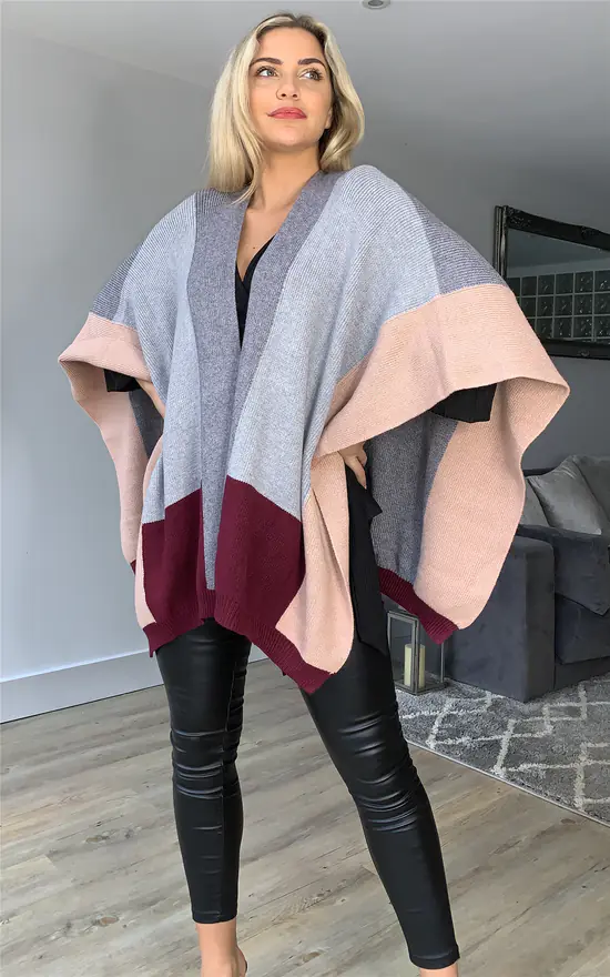 Best reviews of ๐ Miss Floral Open Front Colour Block Knitted Cape Cardigan In Grey ๐ - Image 3