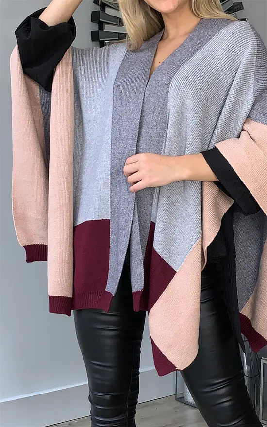 Best reviews of ๐ Miss Floral Open Front Colour Block Knitted Cape Cardigan In Grey ๐ - Image 4