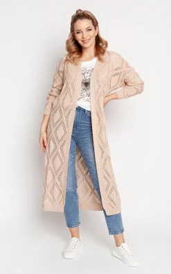 Wholesale 😉 MKM Knitwear Design Long Open Front Cardigan In Beige ✔️