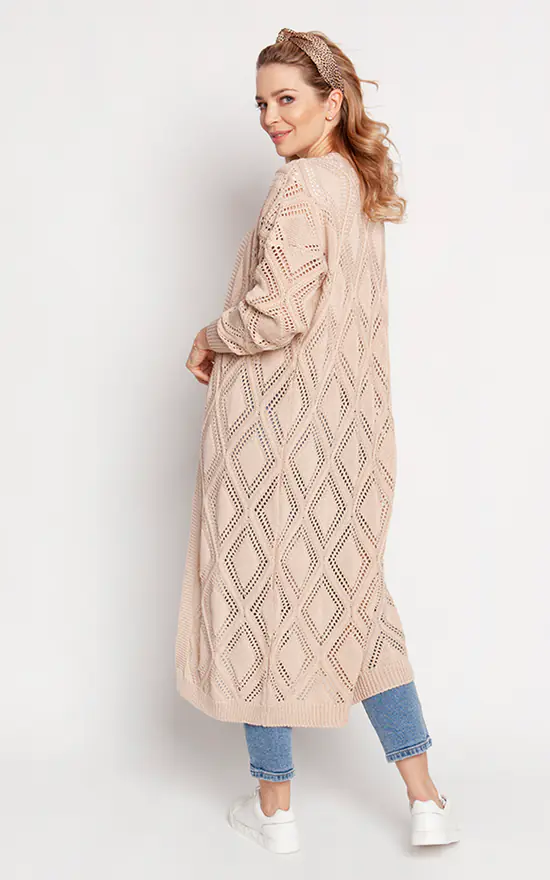 Wholesale ๐ MKM Knitwear Design Long Open Front Cardigan In Beige โ๏ธ - Image 2