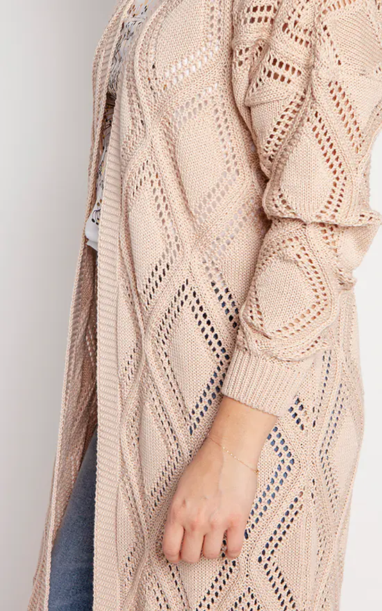 Wholesale ๐ MKM Knitwear Design Long Open Front Cardigan In Beige โ๏ธ - Image 3