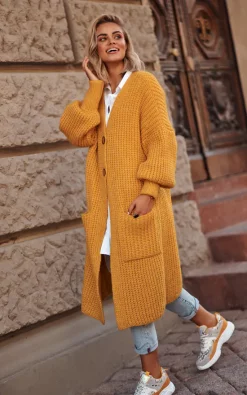 Top 10 ⭐ Makadamia Mustard Long Cardigan Fastened With Buttons 🛒