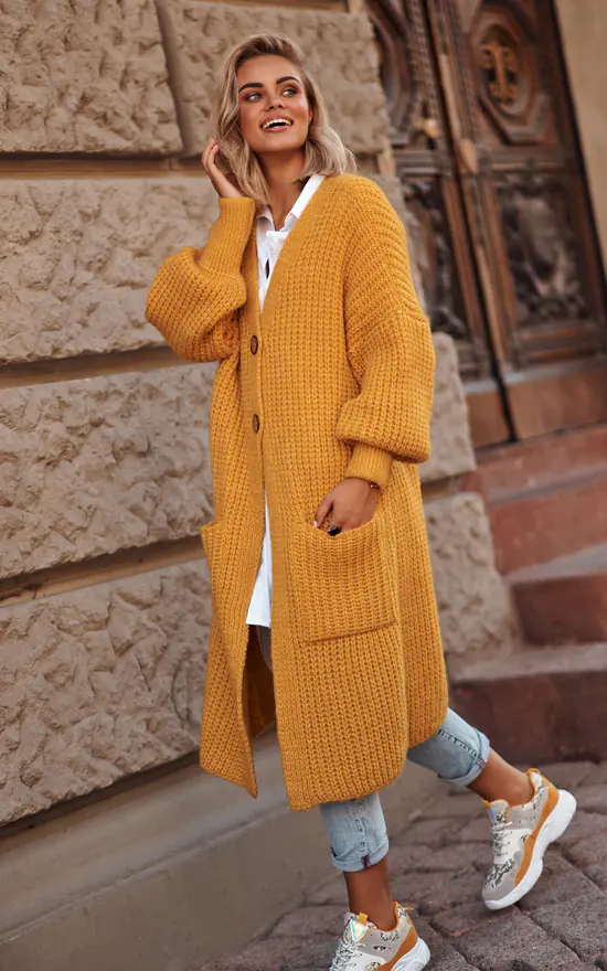Top 10 โญ Makadamia Mustard Long Cardigan Fastened With Buttons ๐
