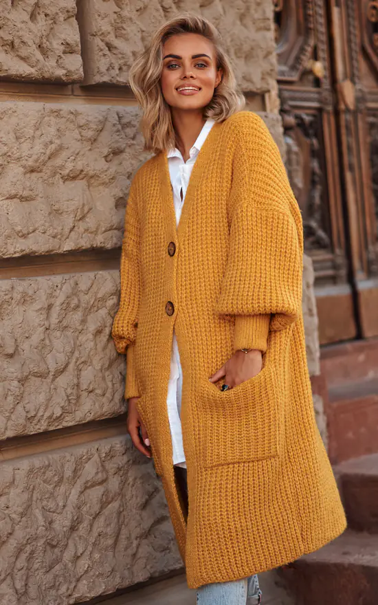 Top 10 โญ Makadamia Mustard Long Cardigan Fastened With Buttons ๐ - Image 2