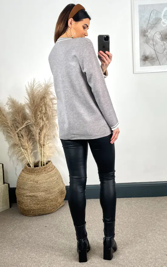 Cheap ๐ฏ The ModestMe Collection Grey Cardigan With White Contrast Detail And Pearl Buttons ๐ - Image 4