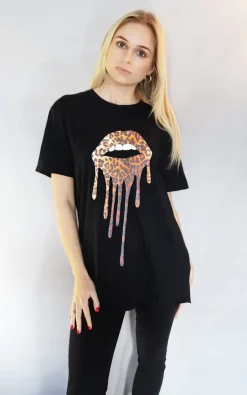 Best Sale โ๏ธ Sade Farrell Leopard Lip Drip T ๐ Shirt In Black ๐