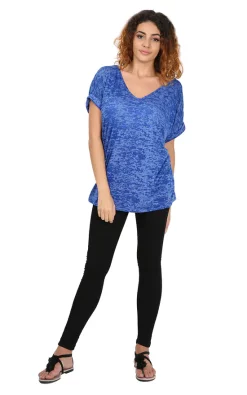 Discount 💯 Oops Fashion Sarah V Neck Turn Up Sleeve T 👚 Shirt In Royal Blue 👏