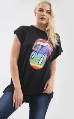 Outlet 💯 Oops Fashion Black Oversized T 👕 Shirt With Rainbow Graphic Print 😍