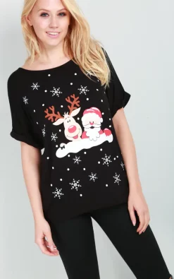 Buy ❤️ Oops Fashion Black 🎅 Christmas T 👕 Shirt In Santa's Helper Print 🔥